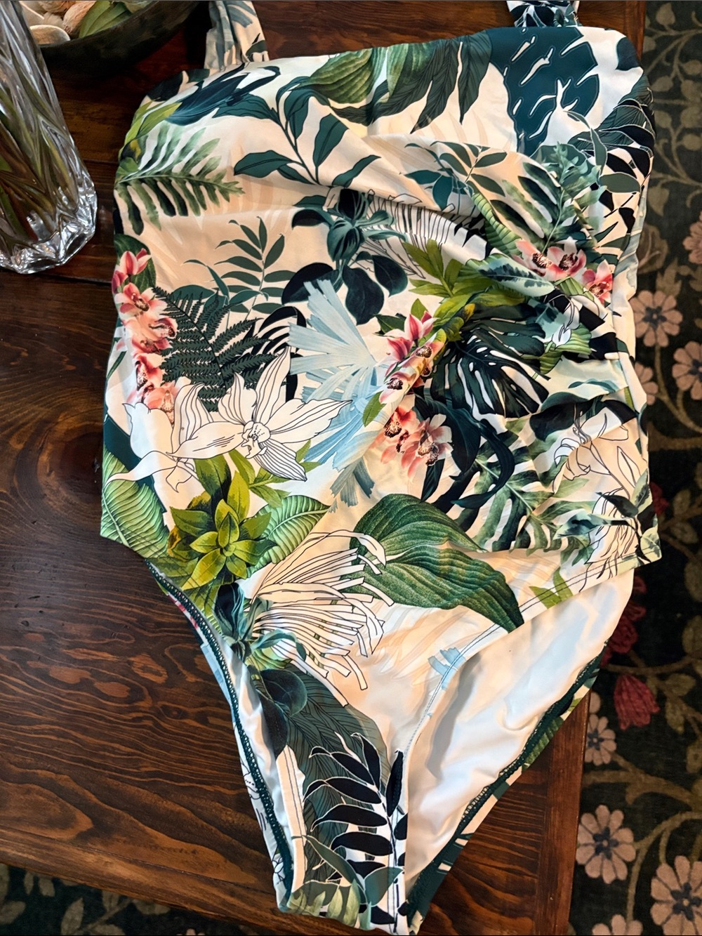 Tropical Green & White' One-Piece Swimsuit